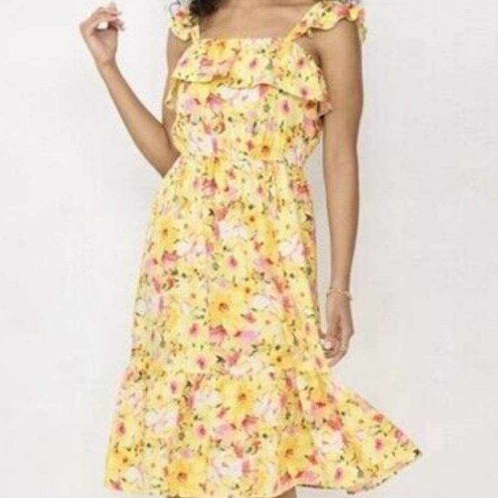 Lauren Conrad Romantic Sweet Twee Flirty XL Linen Blend Floral Dress
